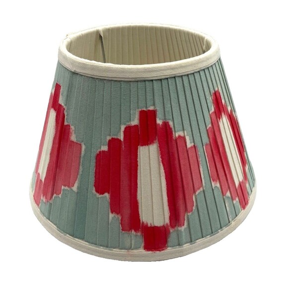 Custom Hand Painted Pleated Fabric Lamp Shade IKAT European Hardware 8" x 13" - Picture 1 of 16